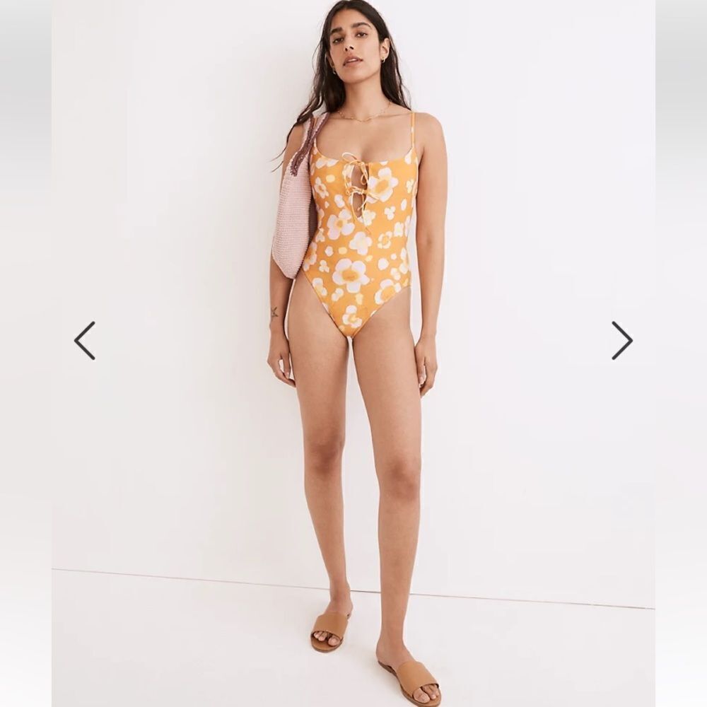 Madewell Second Wave Tie-Front One-Piece Swimsuit in Watercolor Floral - Picture 2 of 6